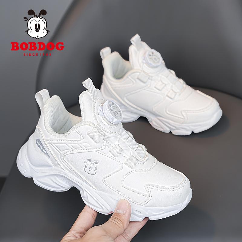 Babu bean children's shoes little white shoes 2025 spring and autumn new boys and girls leather sports shoes primary school students double net breat