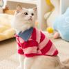 Cat Autumn and Winter Bear Striped Shirt Collar Flannel Medium and Small Dog Dog Hairless Cat Pet Cat Clothes