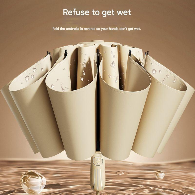 Fully Automatic Tri-fold Umbrella Enlarged Thickened Reinforced Wind Rain Resistant Black Vinyl Sun Protection Umbrella