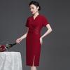 Elegant Wine Red Dress for Middle-Aged and Elderly Women - Mother of the Bride Wedding Banquet Formal Dress