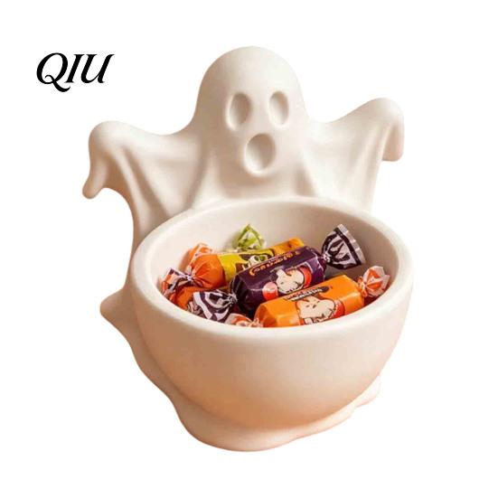 3D Printed Home Decor Ghost Candy Bowl for Halloween Party Decorations, Multi-functional Desktop Storage Small Container Trinkets Organizer & Sweets,
