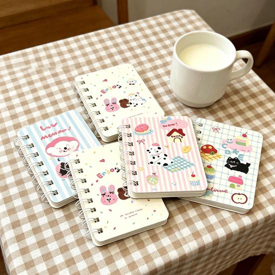 4Pcs Mini Spiral Notebooks Smooth Writing Pocket Size Memo Notepads 3.15x4 Inch Cute Animal Cartoon Cover Thickened Ink-Proof Paper Gifts for Students