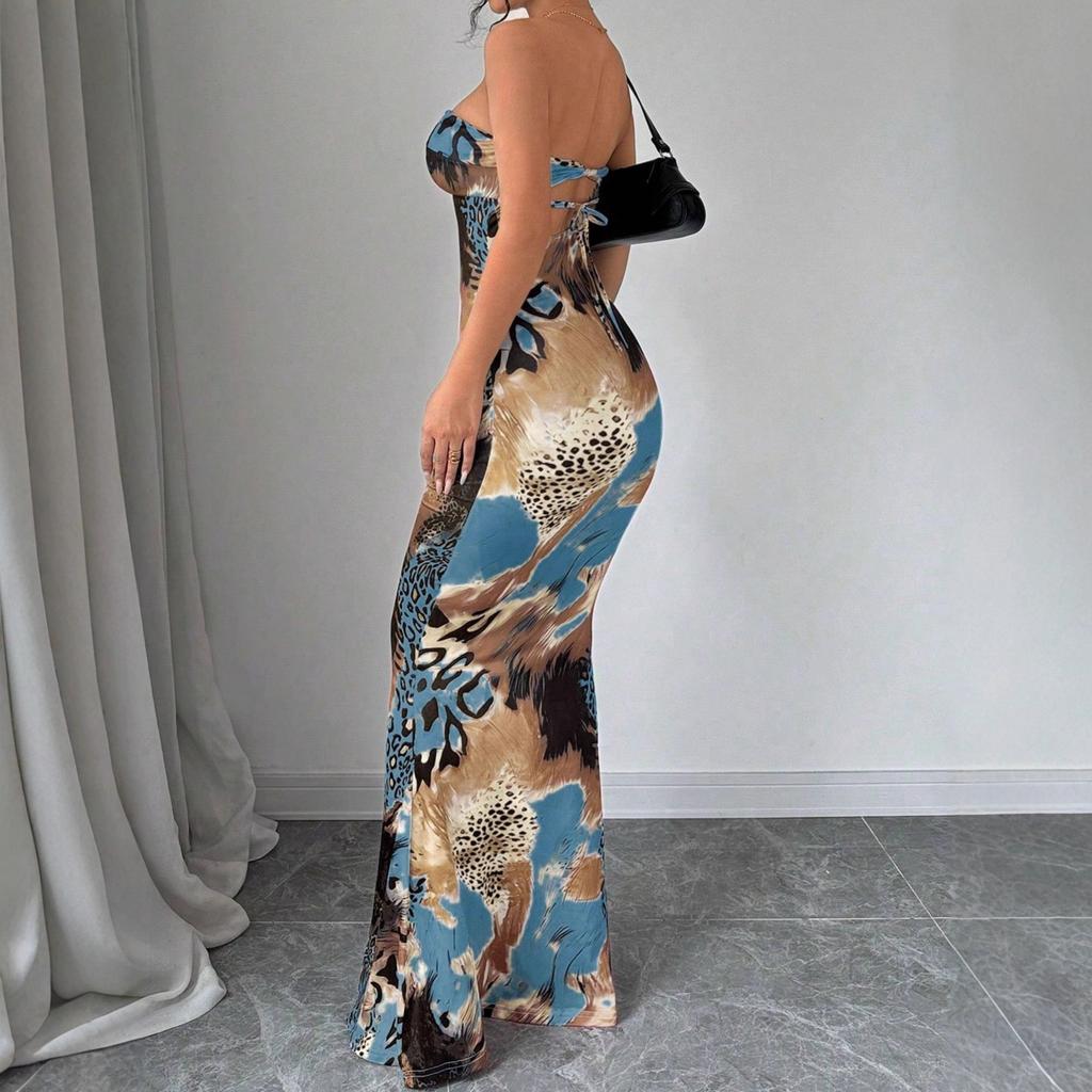 Summer New European and American Women's Clothing Sexy Tube Top Strap Backless Long Dress Fashionable Sexy Dress Women