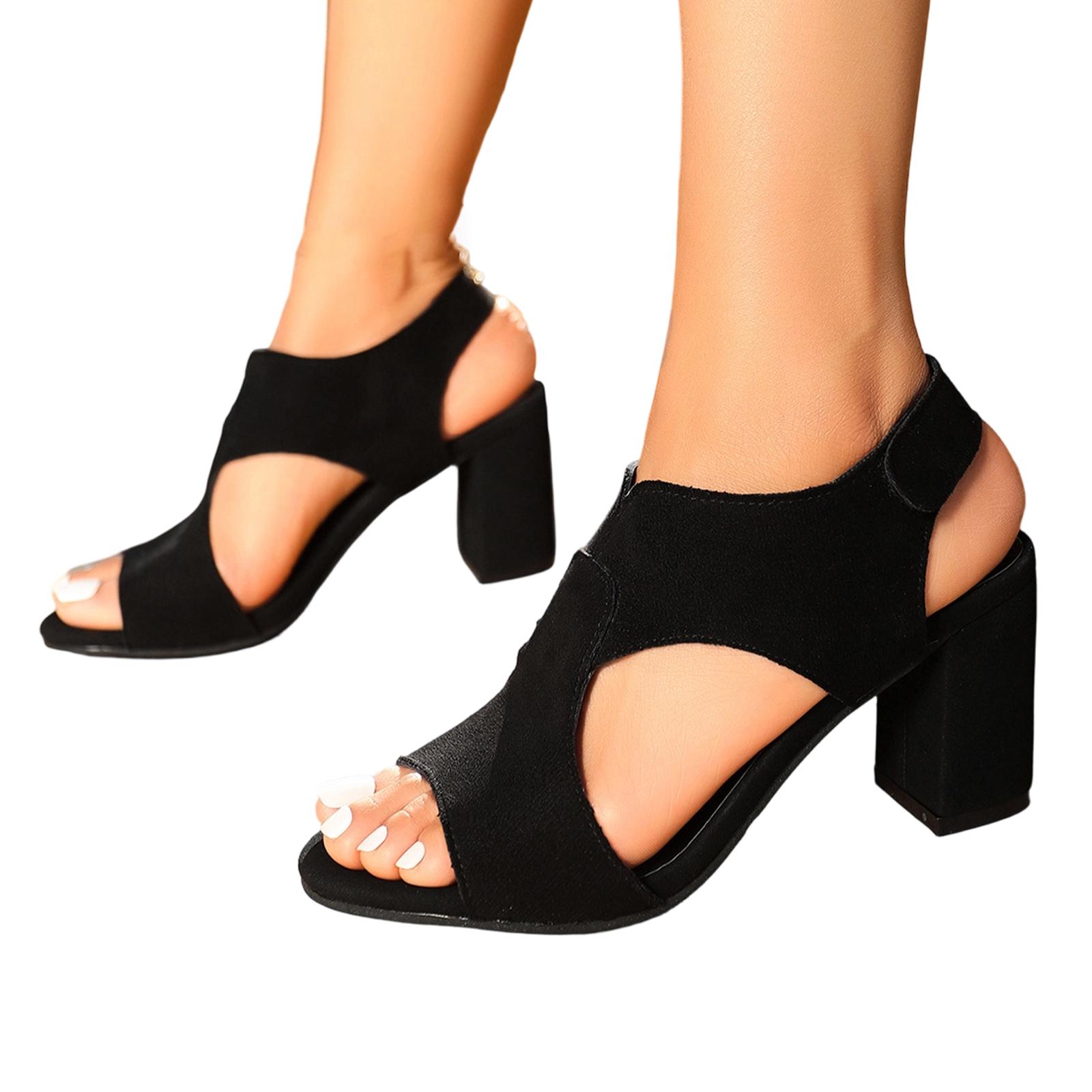 Women s strappy high heels pointed-toe high heels fashionable high heels mid-heel, chunky heels 40 чёрный
