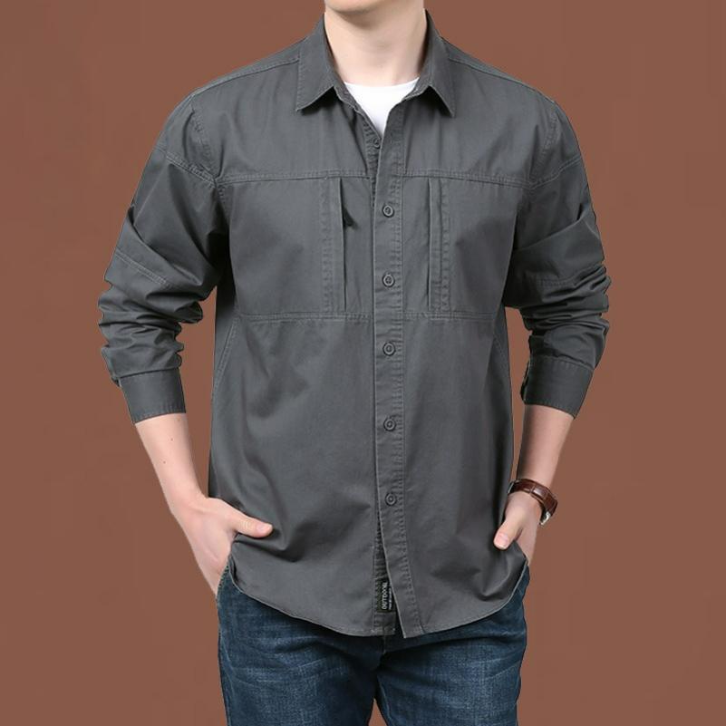 Spring and Autumn Men's Loose Tooling Shirts, Outdoor Casual Cotton Young and Middle-aged Shirts, Men's Shirts