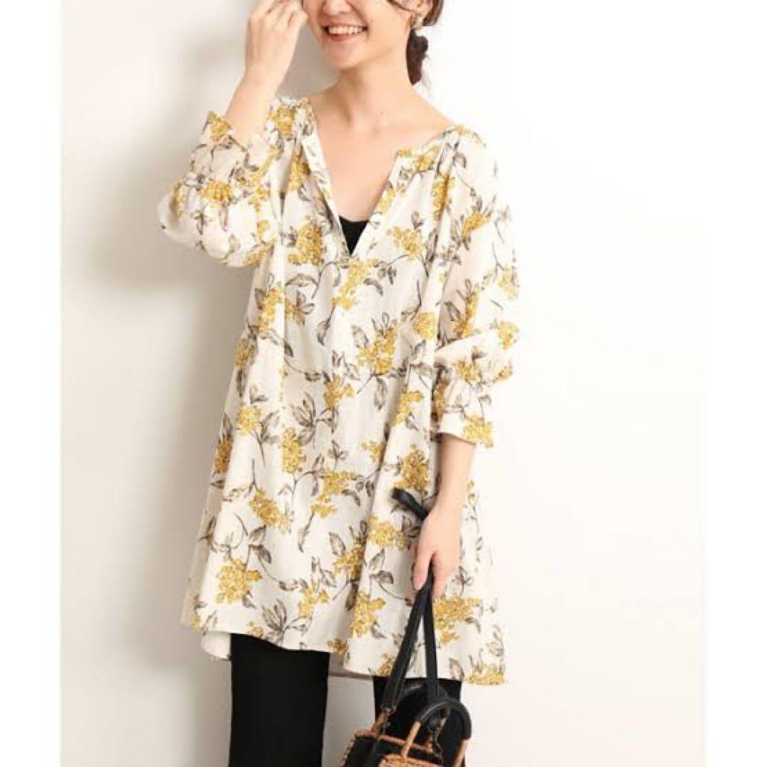 SLOBE IENA Lilas print tunic blouse cotton linen floral pattern free size