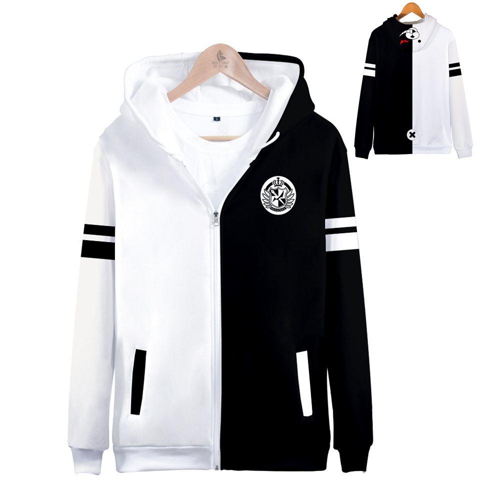

Danganronpa Anime Monokuma Cosplay Unisex Jacket Hoodie Sweatshirt S4xl Coat #2 Black White Stripe,3XL