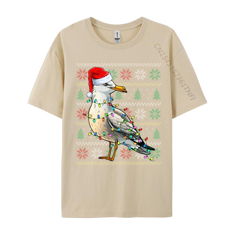 Seagull Wearing Santa Hat Xmas Lights Seagull Christmas T Shirt Funny Homme T-Shirt Pure Cotton Sweatshirt Oversized