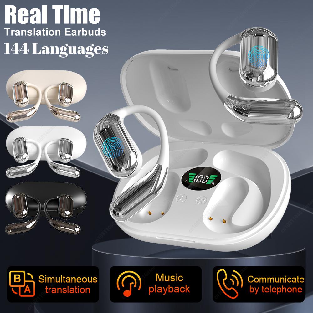 144 Languages Real Time AI Translator Earbuds Wireless Wireless Bluetooth5.3 Open Ear Headphones for Travel Business Learning