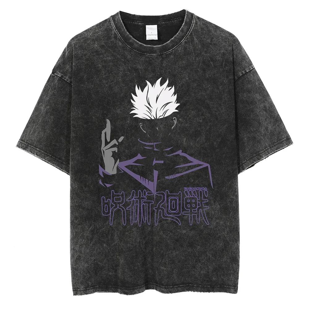 Japanese Anime Jujutsu Kaisen Men Women Oversized Washed T Shirt Streetwear Print Tshirt Casual Cotton Tee Loose Retro T-Shirt