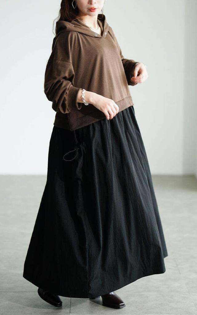 Gold Japan Plus Size Long Sleeve Hoodie with and Sizes Brown Women's Dress, Drawstring, Pockets, Flare, Fall/Spring, LL-3L, (nw-25046)