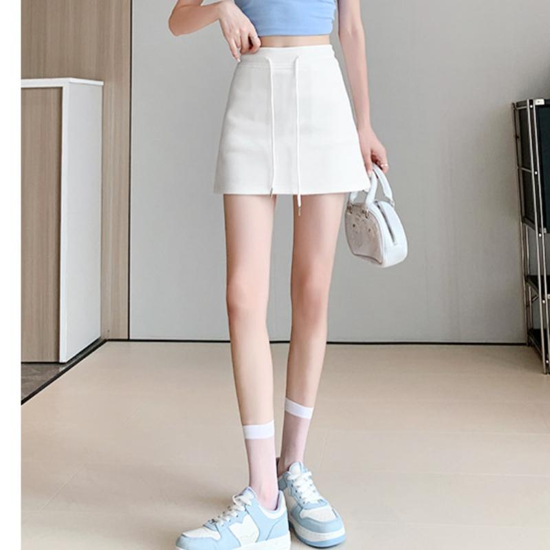 

Короткая юбка для женщин Весна и Осень Новая юбка А-силуэта с высокой талией для высокой талии, стройнящая и универсальная юбка, закрывающая бедра S белый