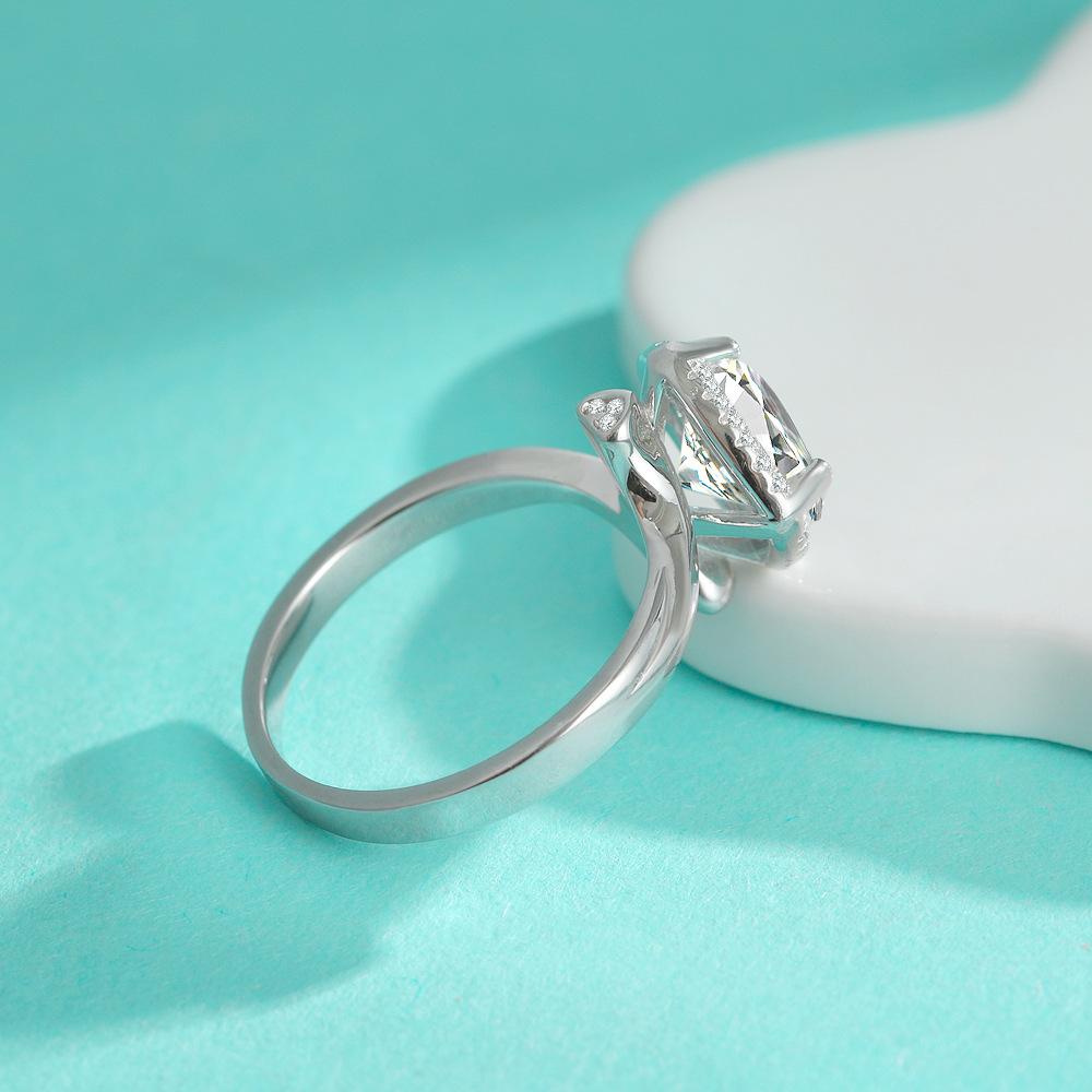 

Кольцо из серебра 925 пробы Кольцо из стерлингового серебра 925 пробы с муассанитом 3 карата с витой ручкой, квадратное кольцо-сумка, подарок для девушки, обручальное кольцо 9