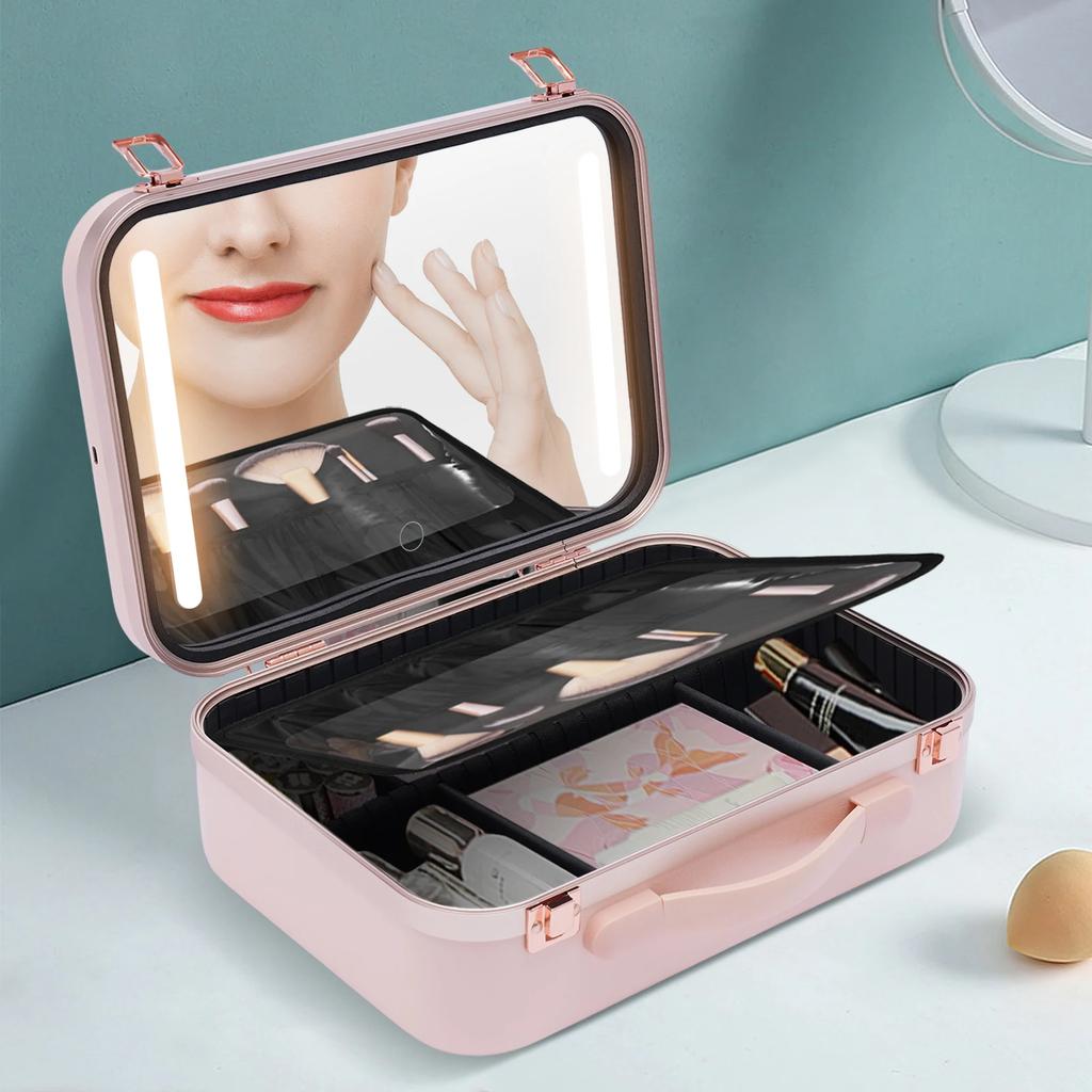 Portable LED Makeup Case with Mirror – Ideal for Home, Salon, and On-the-Go Cosmetic Storage