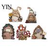 Hand Painted Rabbit Decorations Wooden Fairy Door Decor, 2D Gnome Elf Ornament, Bunny Mushroom Springtime Living Room Embellishments Wood Craft, House