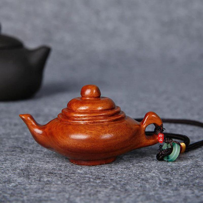 Realistic Laos Rosewood Mahjong Teapot Handle, Cultural Relic Style Red Wood Carved Pendant.