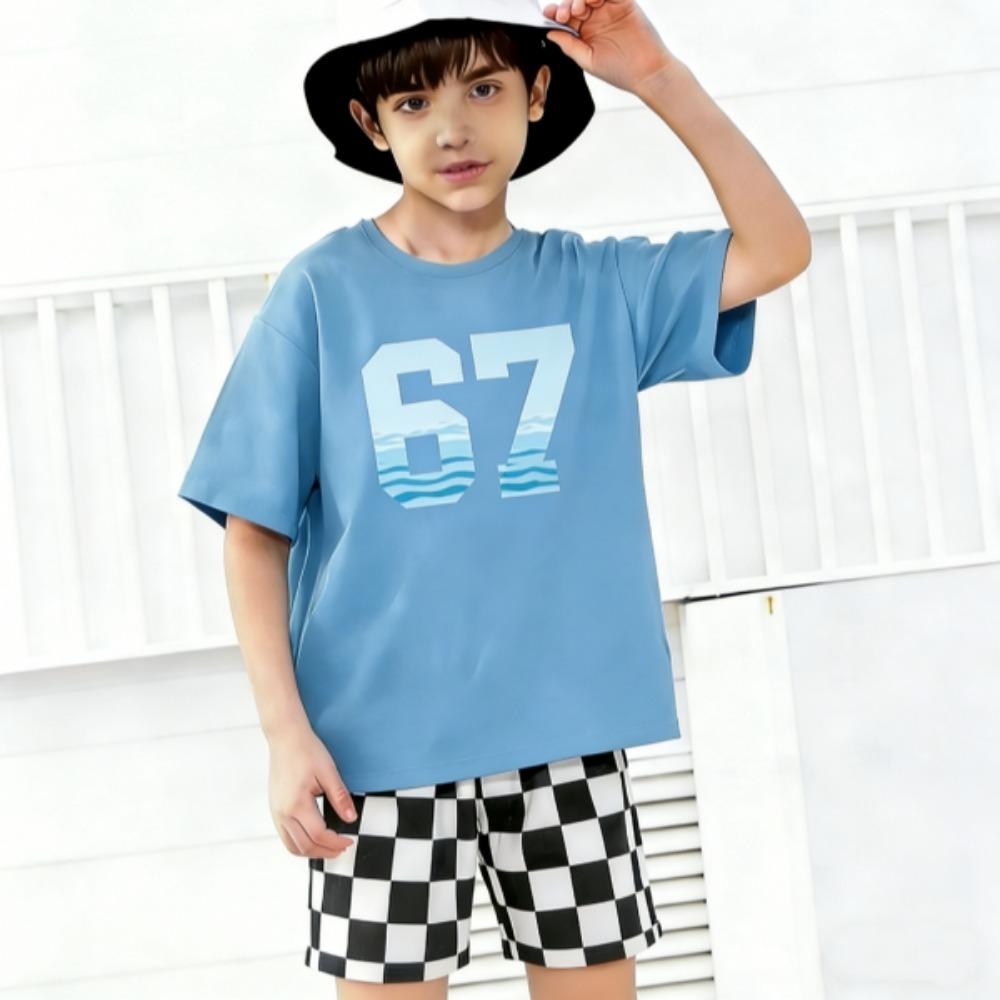 Fashion Multicolored 67 Printed Summer Men's T-shirt and Shorts 2 Piece Set Summer Casual Outfit for Men's and Women's Clothing