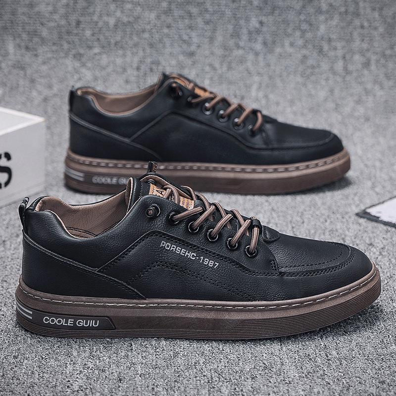

2025 spring new men s casual leather shoes Korean version of trendy versatile trendy shoes men s lightweight low-top white board shoes 44