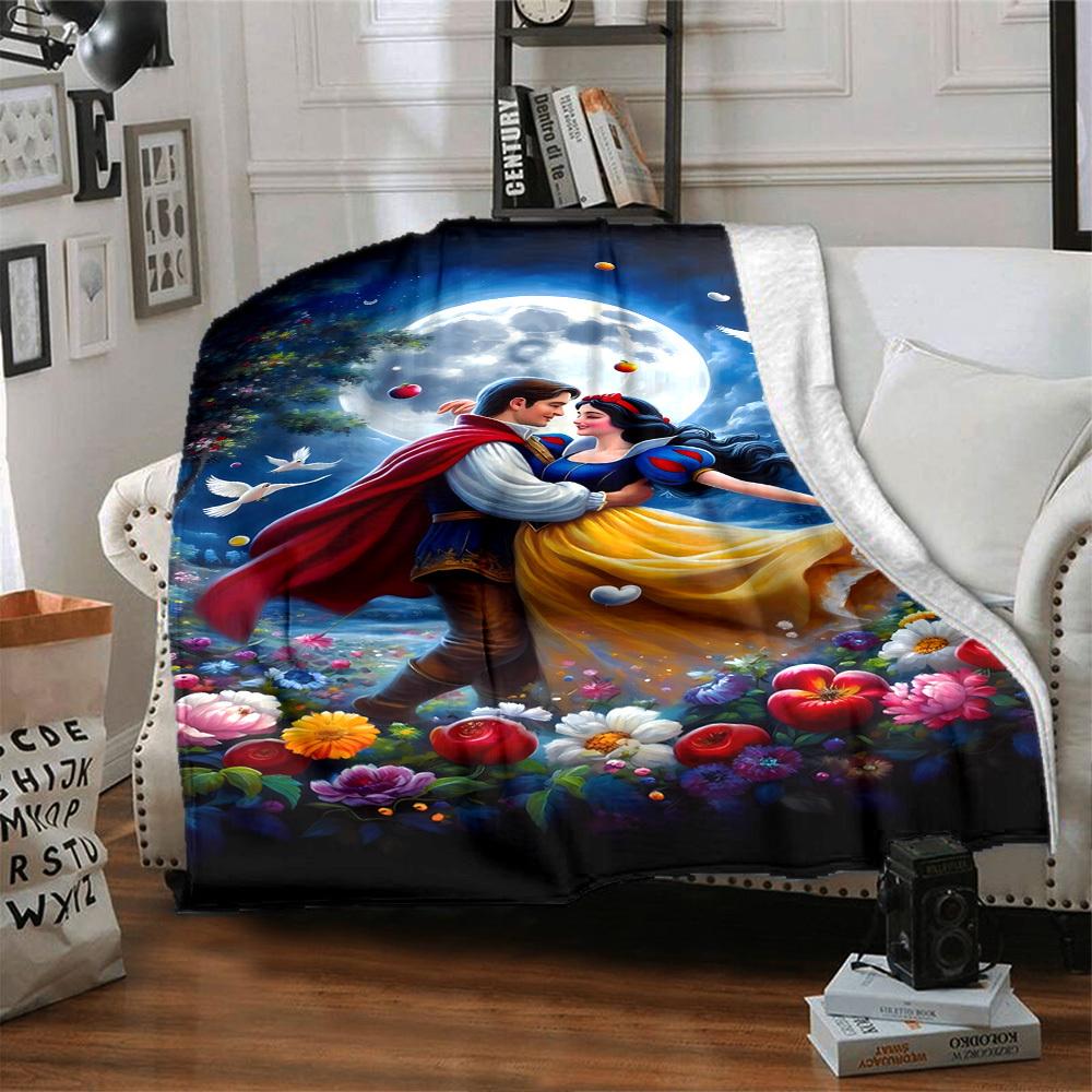 1pc Princess Snow White Prince Blanket Lightweight Flannel Throw for Sofa Bed Travel Camping Livingroom Office Couch Chair
