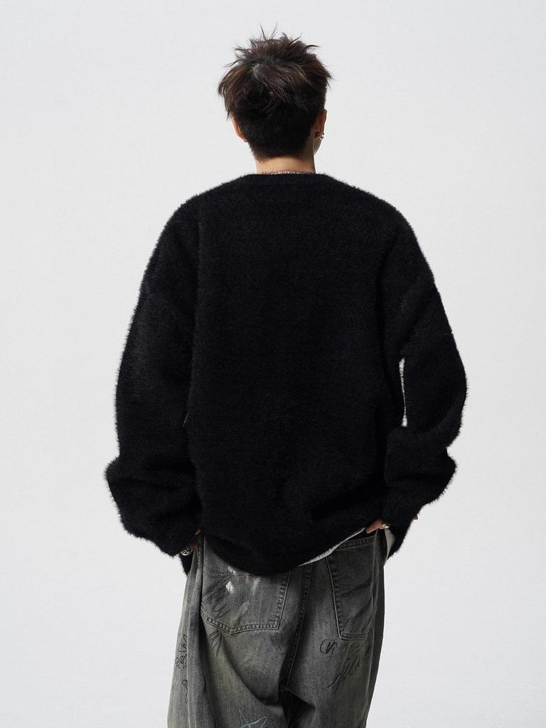 Trendy Cartoon Cat Knit Sweater: Men's Autumn/Winter Round Neck Couple's Loose Casual Style