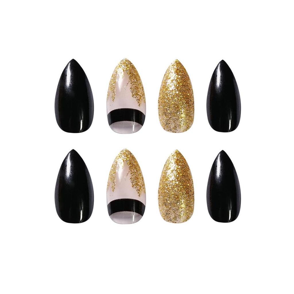 Black Gold Glitter Waterproof Removable False Nail Stickers