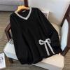 Plus Size V-Neck Sweatshirt for Women, Bust 150/160 Cm, Loose Fit, Slimming Design, Sizes 200-350 Jin 9107