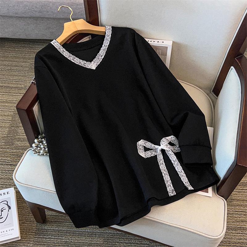 Plus Size V-Neck Sweatshirt for Women, Bust 150/160 Cm, Loose Fit, Slimming Design, Sizes 200-350 Jin 9107
