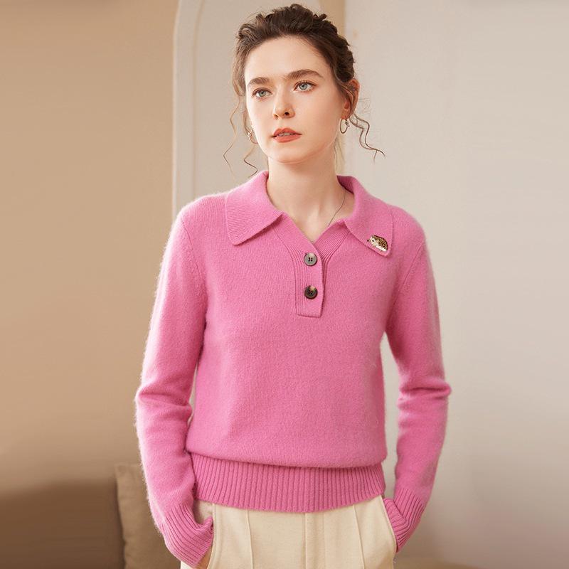 Women's Luxury Cashmere Long Sleeve Lapel Sweater - Versatile, Soft, and Skin-Friendly for Autumn and Winter