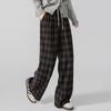 Damen High-Waist Lockere Karierte Kordelzug Freizeithose