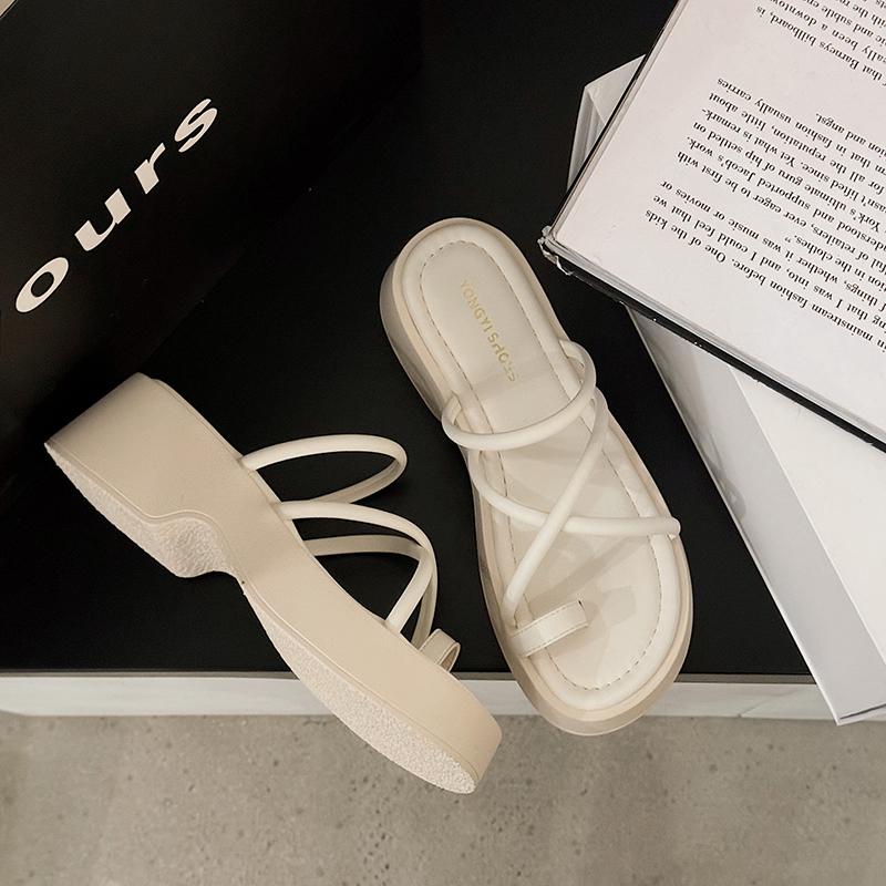 Silver Wedges Slippers Women Platform High Heels Summer Ladies Sandals 2024 New Gray Belt Cross Outdoor Shoes Zapatillas Mujer