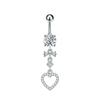 14G Curved Belly Clicker Stainless Steel Butterfly Heart Dangled Crystal CZs Belly Button Rings for Women Navel Clicker Ring