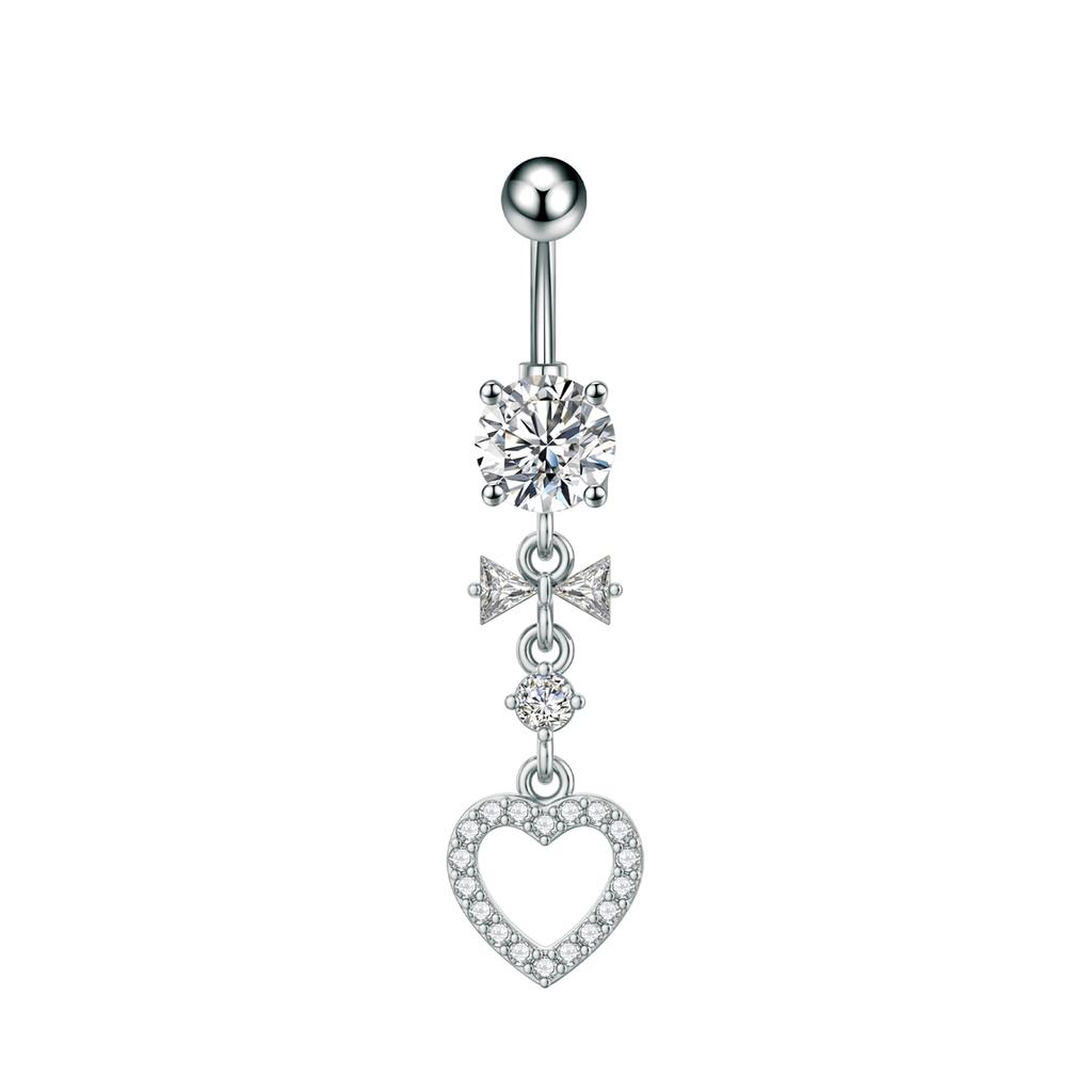 14G Curved Belly Clicker Stainless Steel Butterfly Heart Dangled Crystal CZs Belly Button Rings for Women Navel Clicker Ring