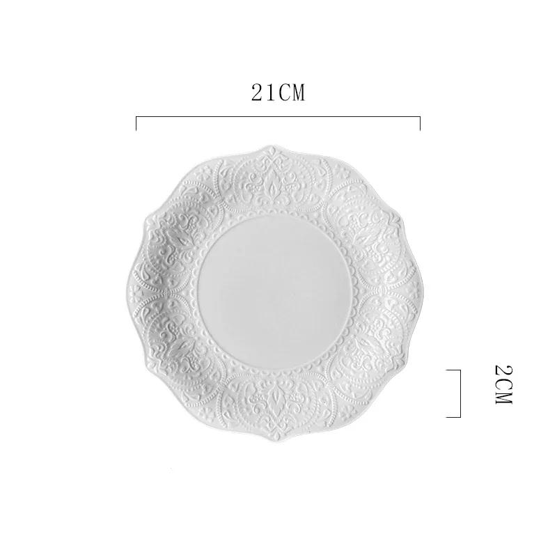 Creative Relief Flower Shape Ceramic Plate Home Breakfast Exquisite Solid Color Tableware Light Luxury Restaurant Dessert Plate