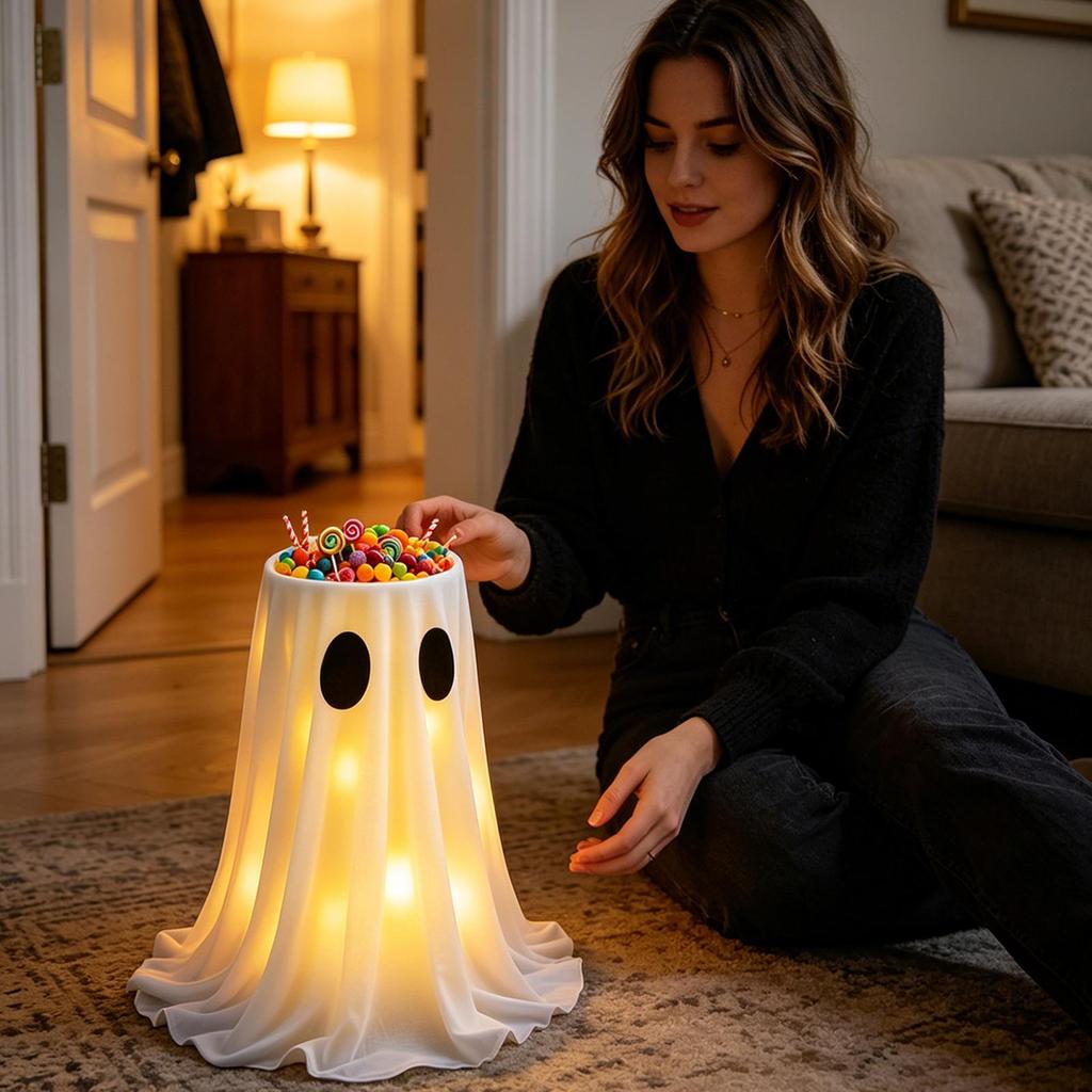 Ghost Halloween Decorations Outdoor 8 Modes LED Lights Standing Candy Bowl Standing Ghosts Halloween Candy Holder For Outdoor