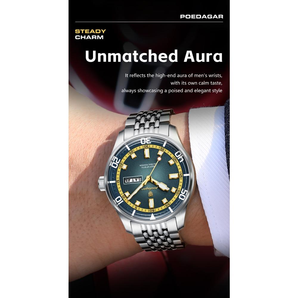 POEDAGAR Luxury Military Man Watch Casual Waterproof Luminous Date Week Men Watch Stainless Steel Quartz Men's Watches Reloj+Box