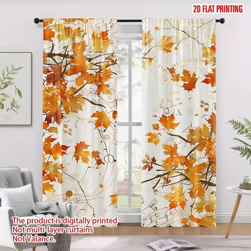 2Pcs Yellow maple leaves print curtains,suitable for bedroom,living room kitchen decoration,home decoration,window decoration