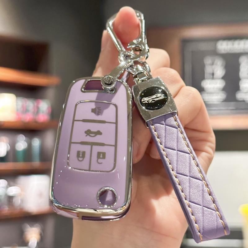 

Чехол для автомобильного брелока с шнурком из искусственной кожи для Chevy 2010-2019 Chevrolet Impala Camaro Cruze Equinox Malibu Sonic GMC Terrai фиолетовый
