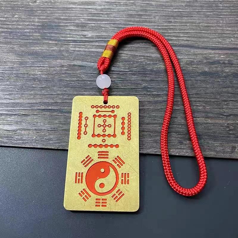 Taoist Brass Cinnabar Hetu Luo Shu Hand Pieces Taiji Congenital Acquired Eight Diagrams Bronze Medal Portable Hanging Ornament P