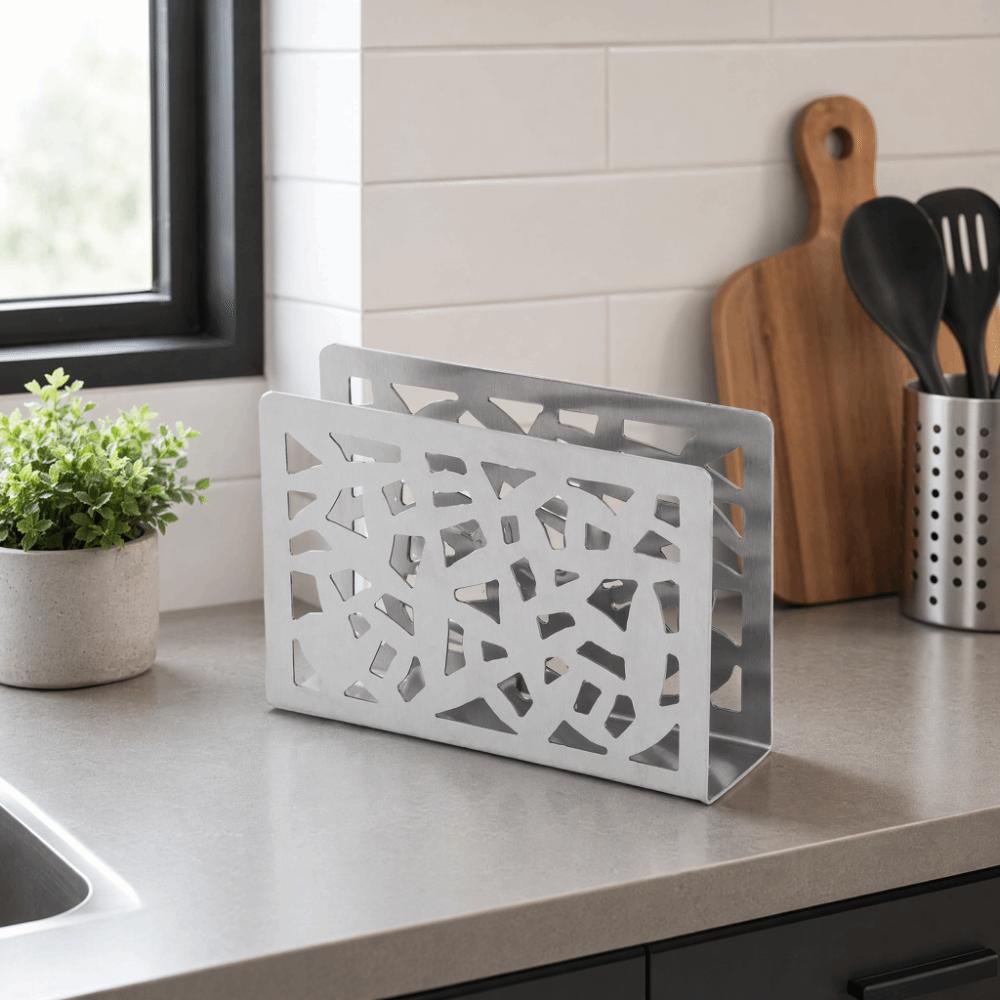 Stable Base Metal Napkin Holder Hollow Out Stainless Steel Napkin Holder  Buffet