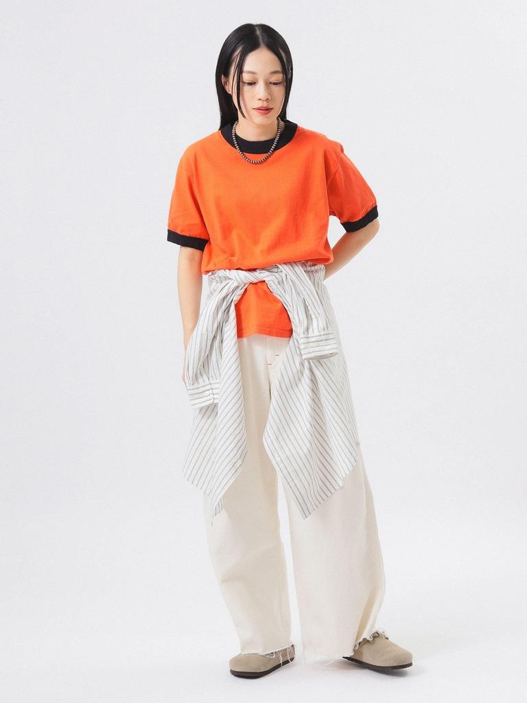 BEAMS BOY TEE Goodwear Special Order Short Sleeve Ringer Tee M S/S Women's ORANGEBLACK