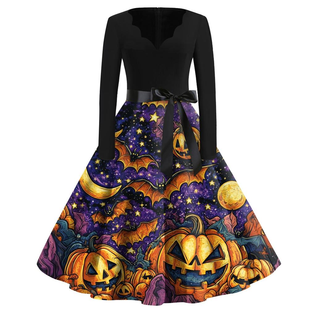 Dámské neformální módní halloweenské šaty vintage s výstřihem do V