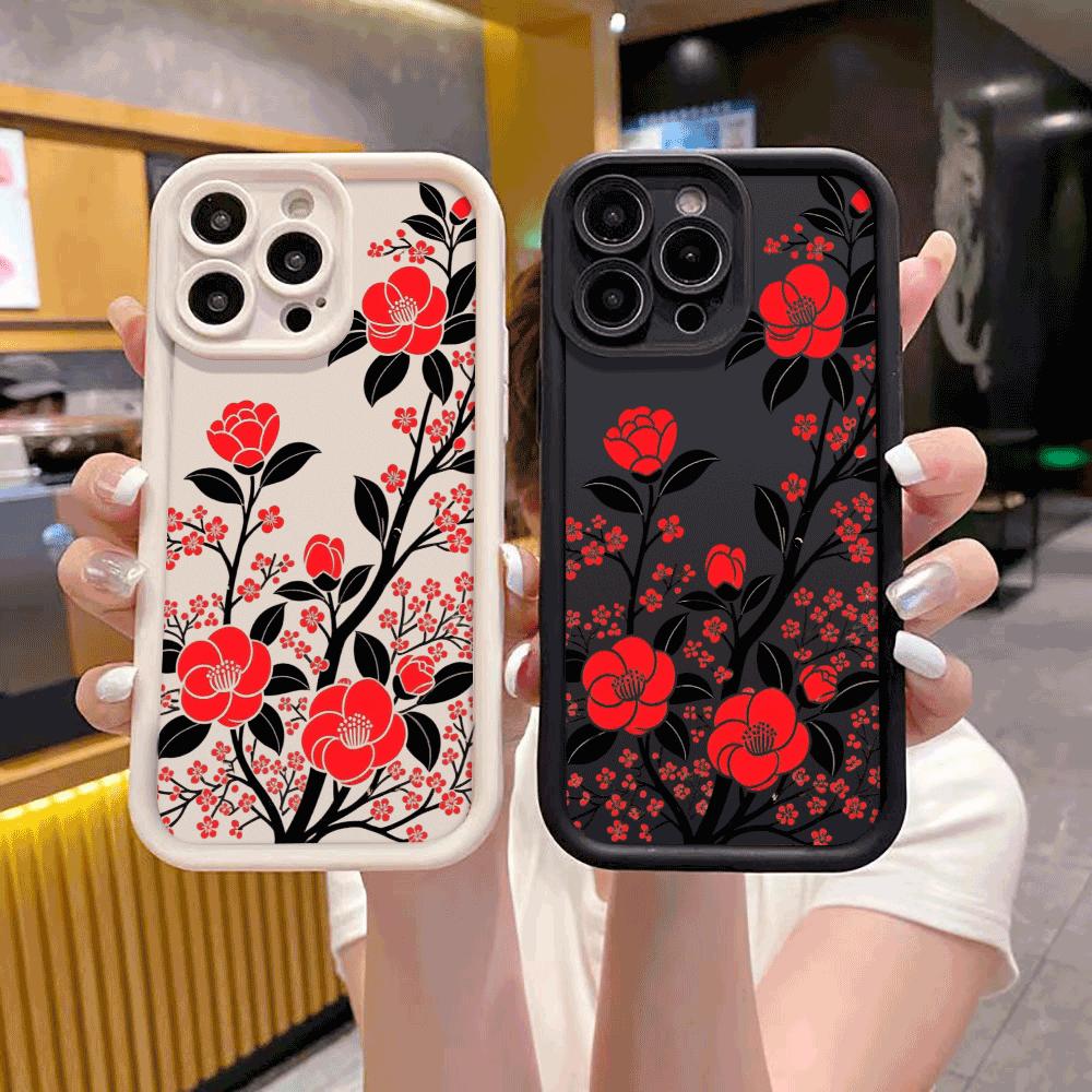 Red Camellia Plum Blossom Branches Phone Case for Xiaomi Redmi Note 14 13 12 11 10 9 8 7 Pro Anti-Scratch Soft Protective Cover