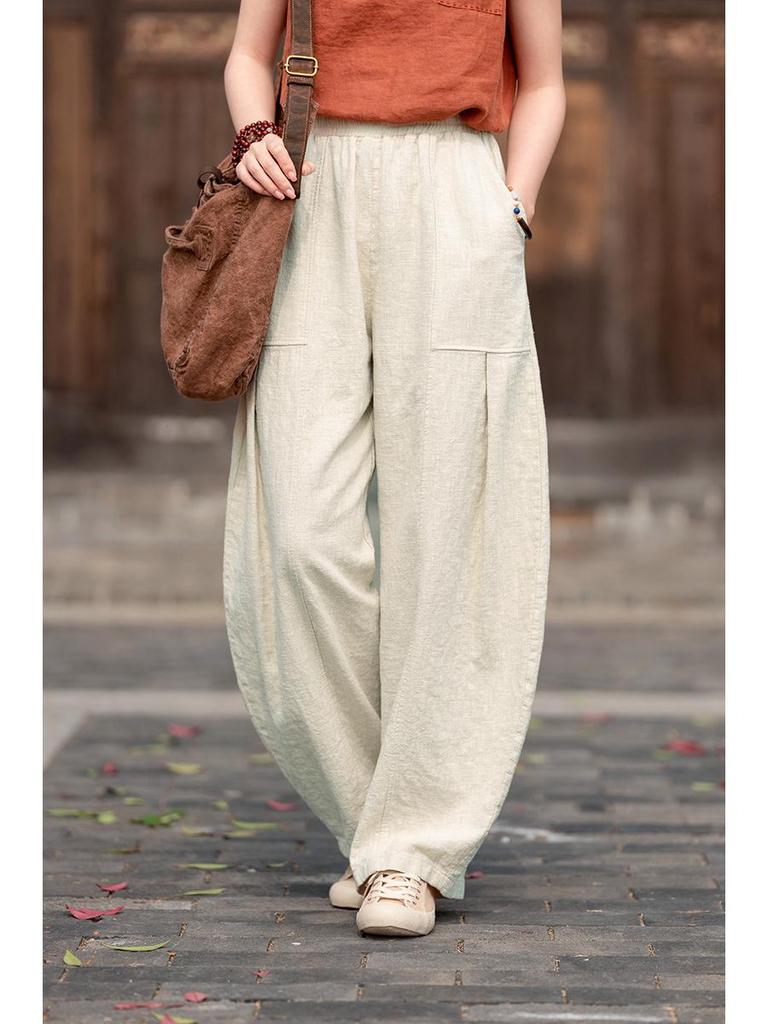 2026 Spring/Summer Artistic Cotton Linen Women's Slimming Casual Lantern Pants