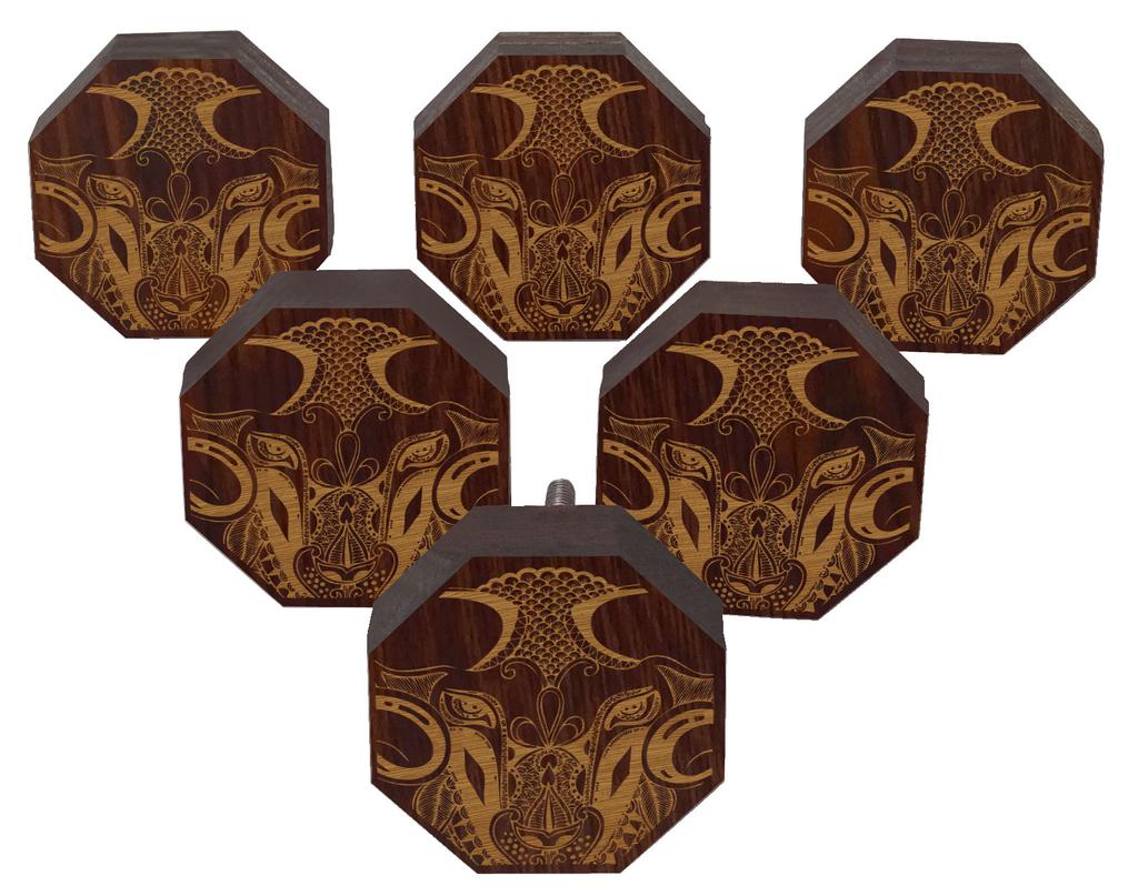 IBA Indianbeautifulart Brown Engraved Knobs Furniture Knobs Cabinet Drawer Pull Pack