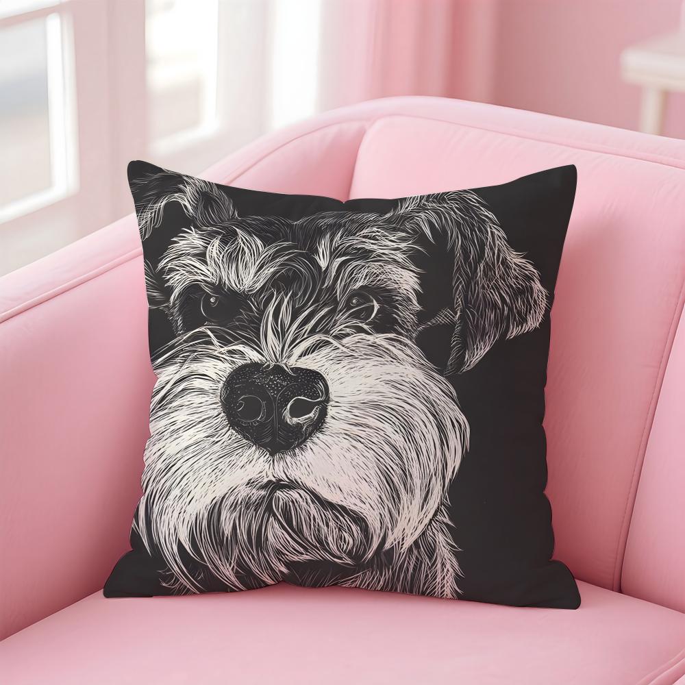 CUTE Miniature Schnauzeres Cushion Cover Pillowcase Short Plush Invisible Zipper Room Sofa Cushion Cover