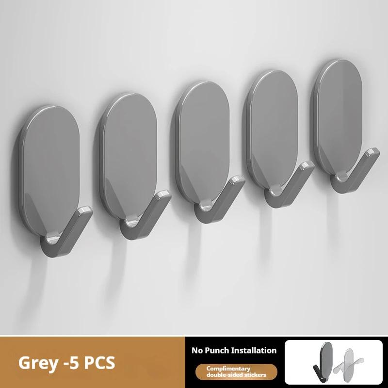 5PCS Stainless Steel Wall Hooks Heavy-Duty Self-Adhesive Hooks for Hanging Keys Bathroom Shower Outdoor Kitchen Door Home Use
