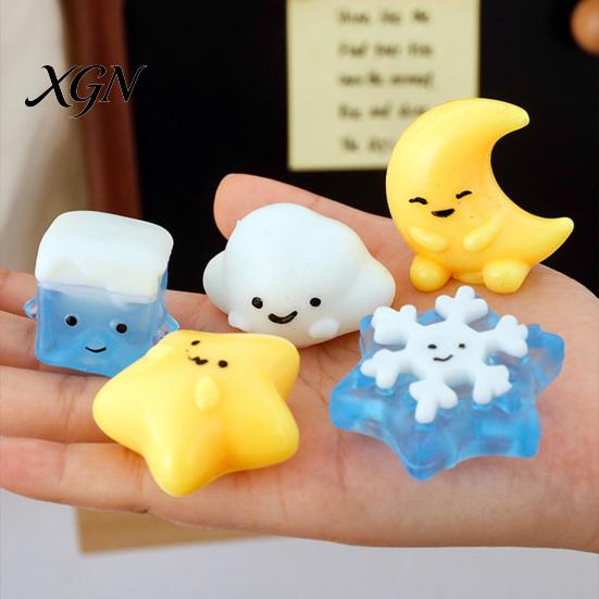Squeeze Toy with Bell Ball Chain Cartoon Weather Stress Relief Slow Healing Rising Star Moon Snowflake Cloud Sensory Fidget Decompression Gadget