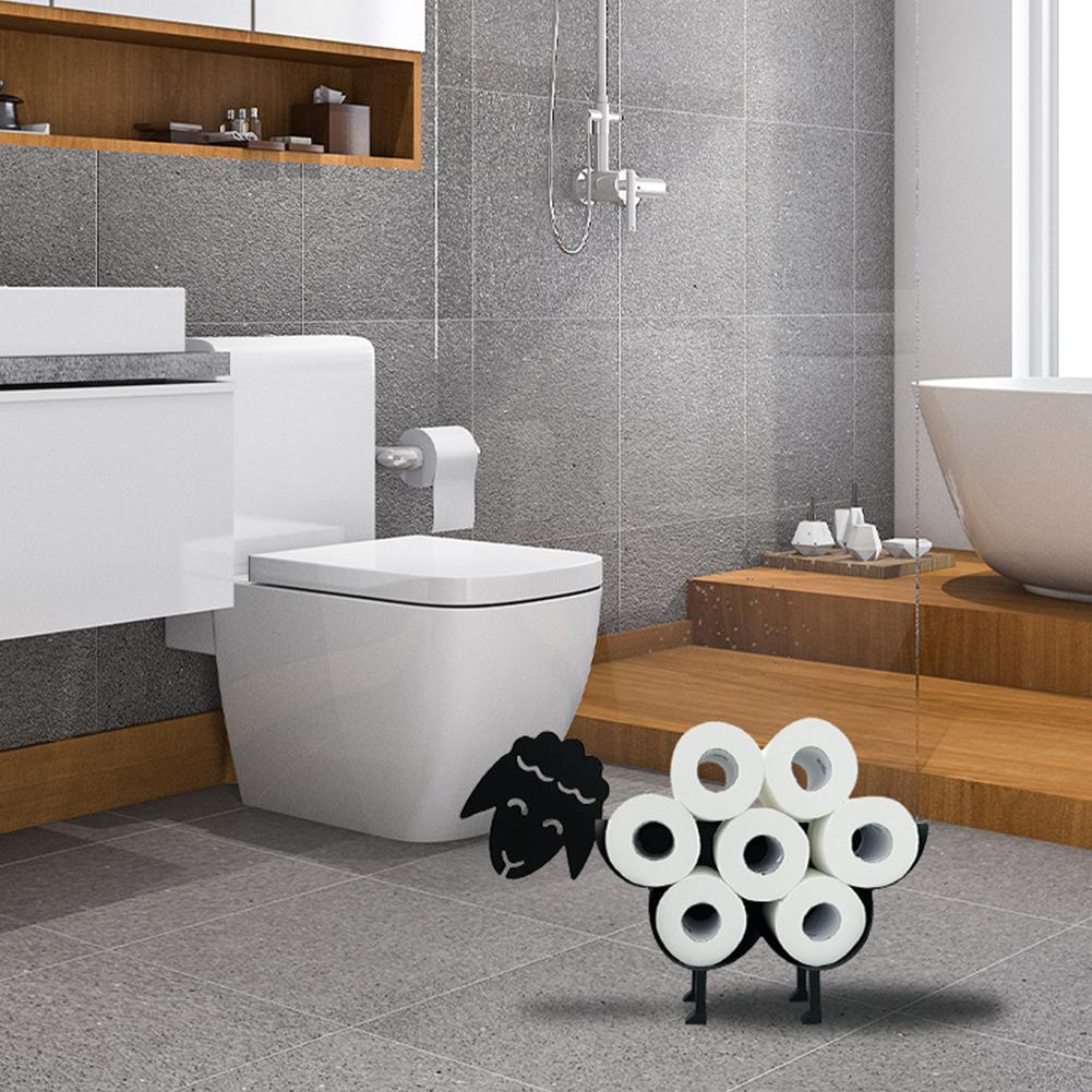Metal Sheep Toilet Paper Roll Holder Wall Mounted Free Standing Toilet Paper Stand Shelf Tissue Paper Storage Stand for Bathroom