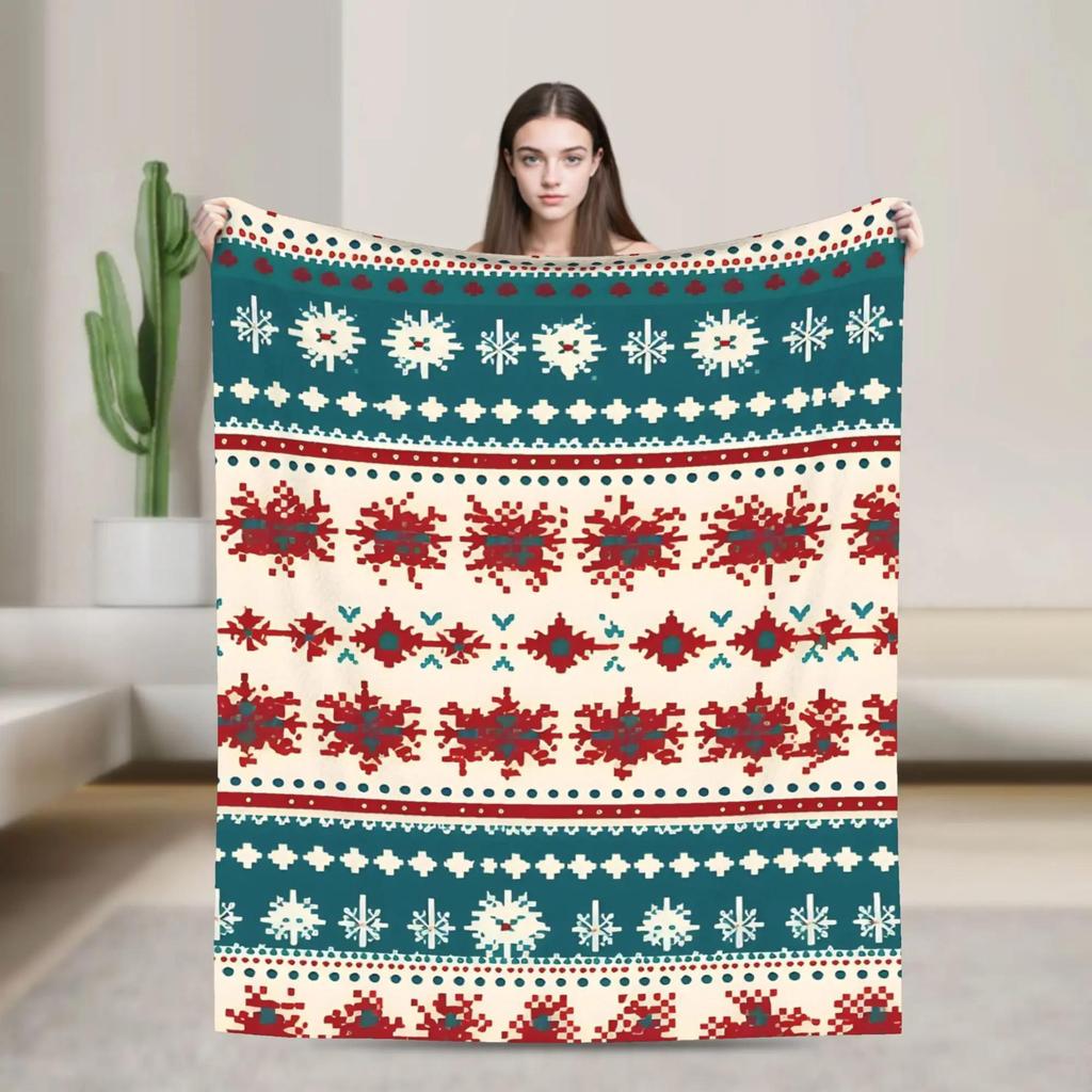 Vintage Christmas Tossed Pattern Dark Red Blanket Warm Soft Plush Throw for Kids Bedding Outdoor Bedspread Cover