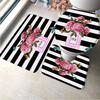 3pcs Set Perfume Flower Butterfly Bath Mat Bathroom Rugs Anti Slip Black White Stripes Bathtub Side Mats Doormat Carpet Decor